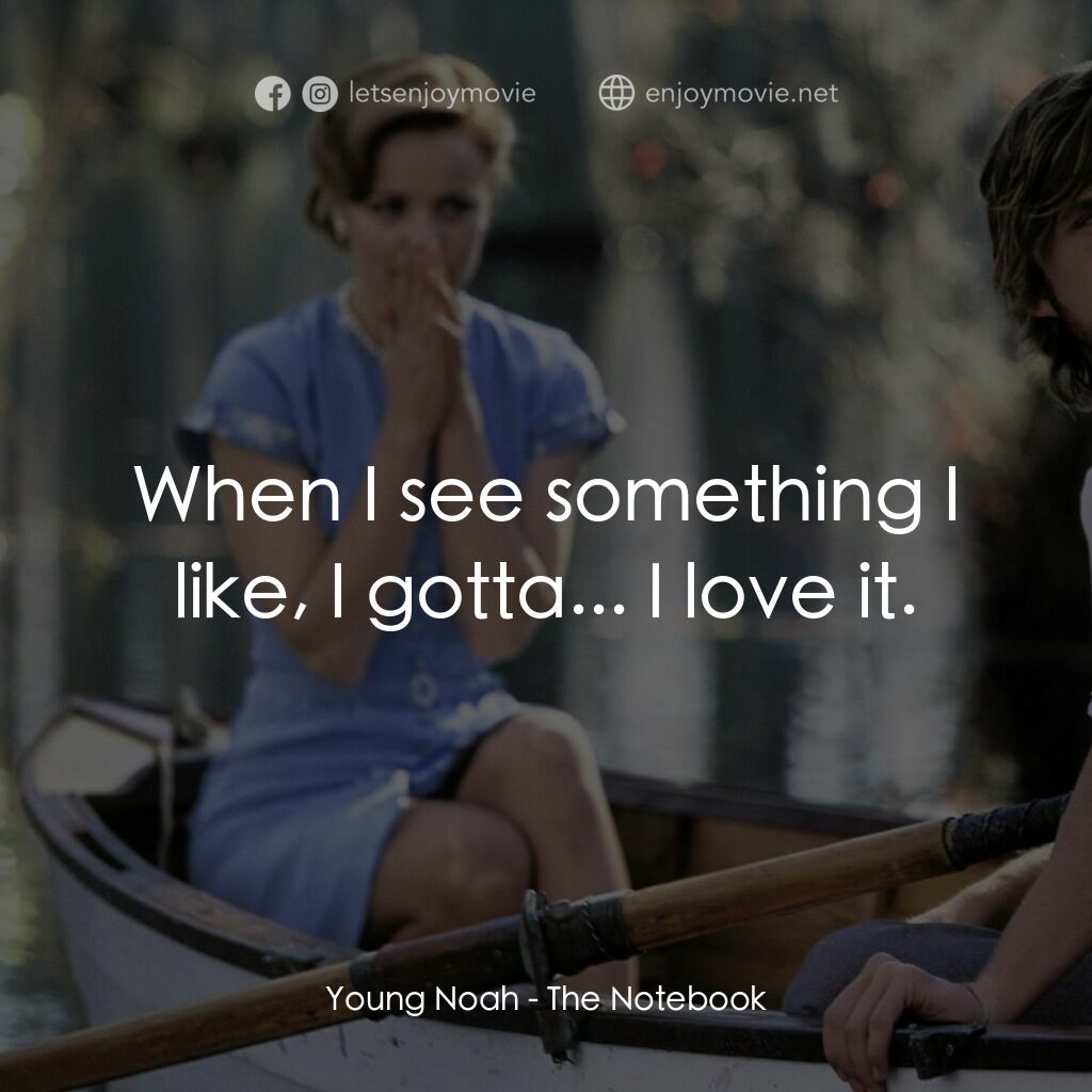 忘了、忘不了電影對白：Young Noah:  When I see something I like, I gotta... I love it.