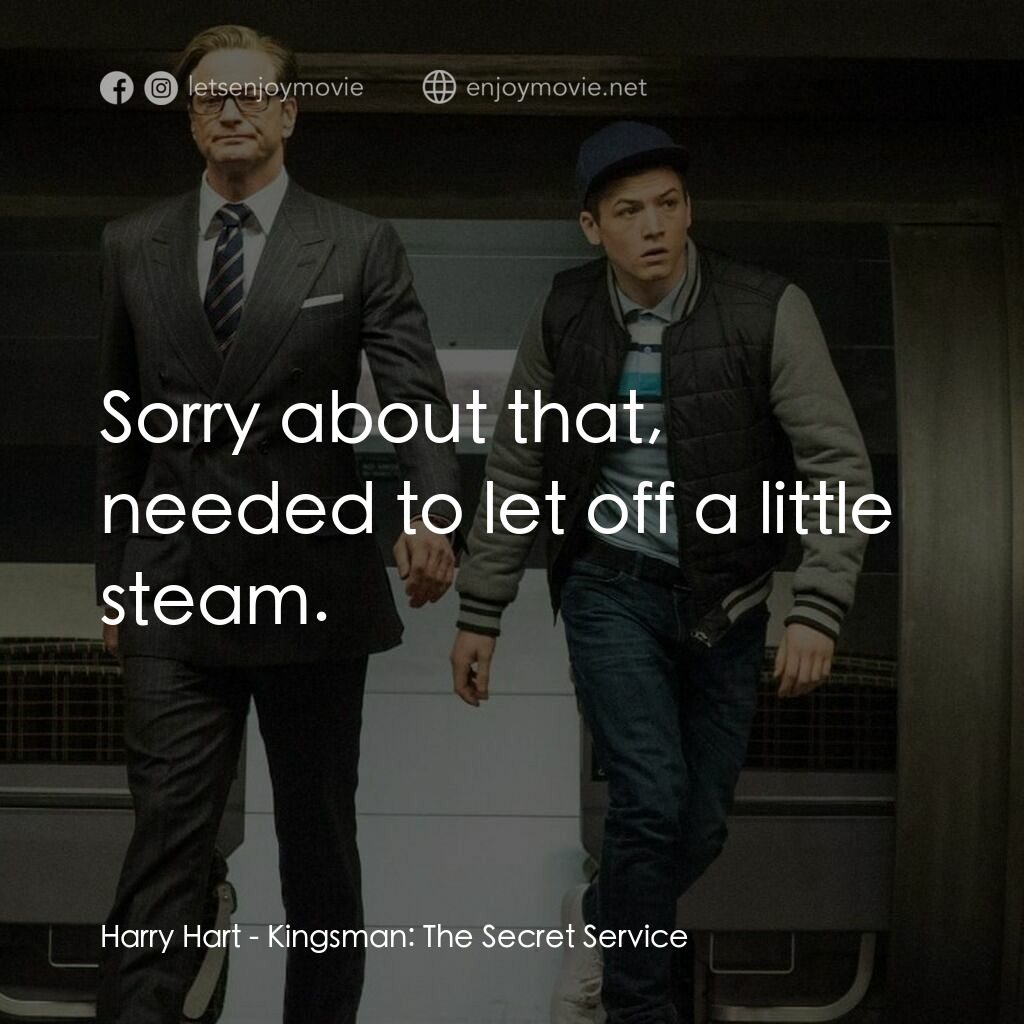金牌特務電影對白：Harry Hart:  Sorry about that, needed to let off a little steam.