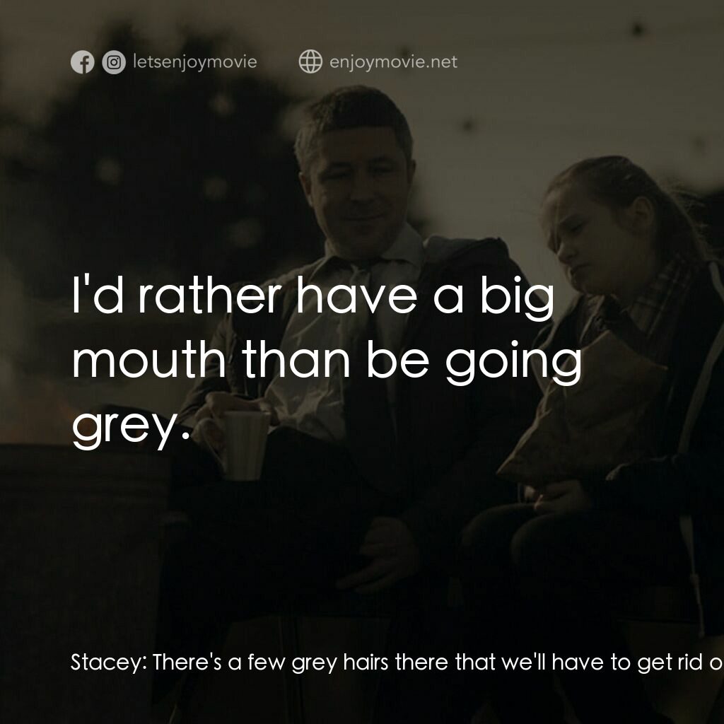 臨時家長指引電影對白：Stacey:  There's a few grey hairs there that we'll have to get rid of. Will:  You