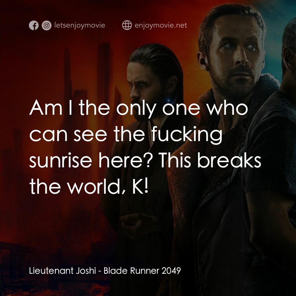 銀翼殺手2049電影對白：Lieutenant Joshi:  Am I the only one who can see the fucking sunrise here? This b